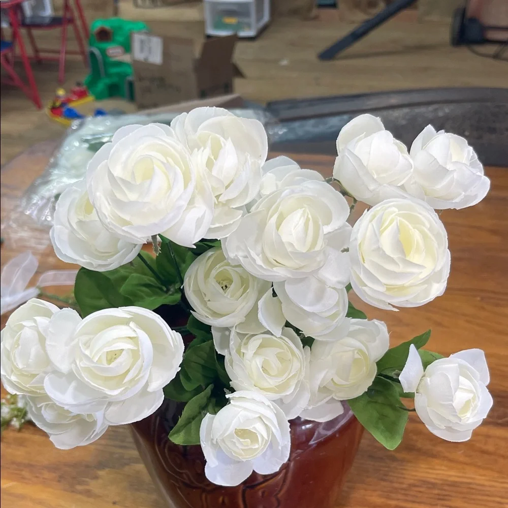 2 Chic Faux White Roses VASE NOT INCLUDED